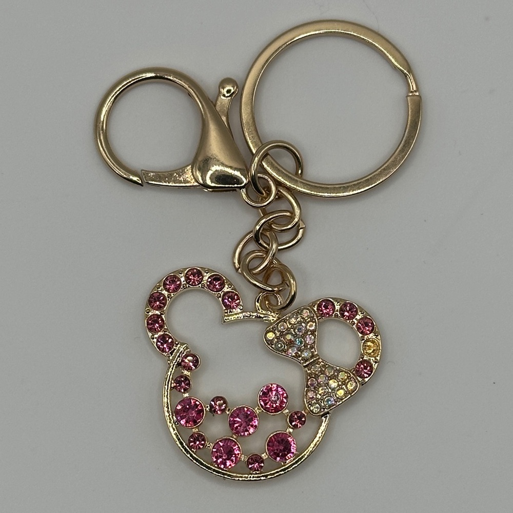 Minnie Gold and Pink Crystal Keychain